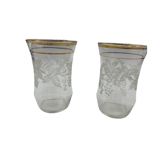 Bartlett Collins Juice Glasses Frosted Grapevine Gold Trim Set of 2 Vintage - Picture 1 of 5